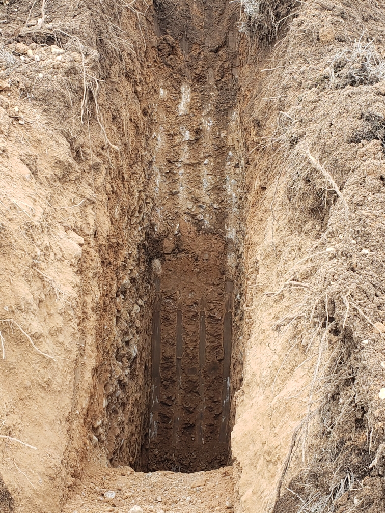 Looking into partially dug test pit.