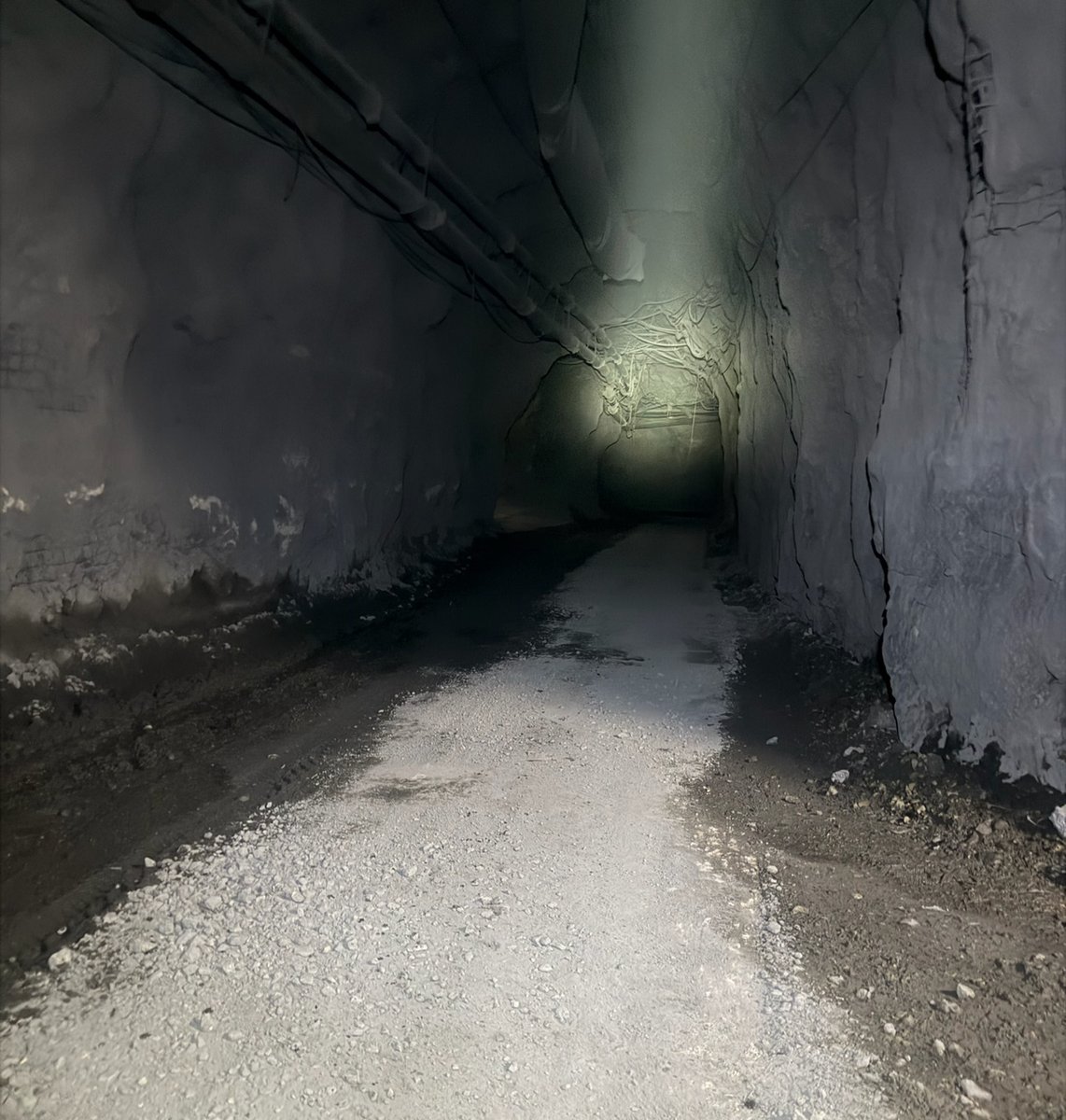 Underground mine drift with shotcrete and utilities